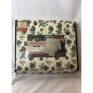 MOSSY OAK Pine Cones 4 Pc‎ Twin Sheet Set Lodge Cabin Outdoor Hunting NEW
